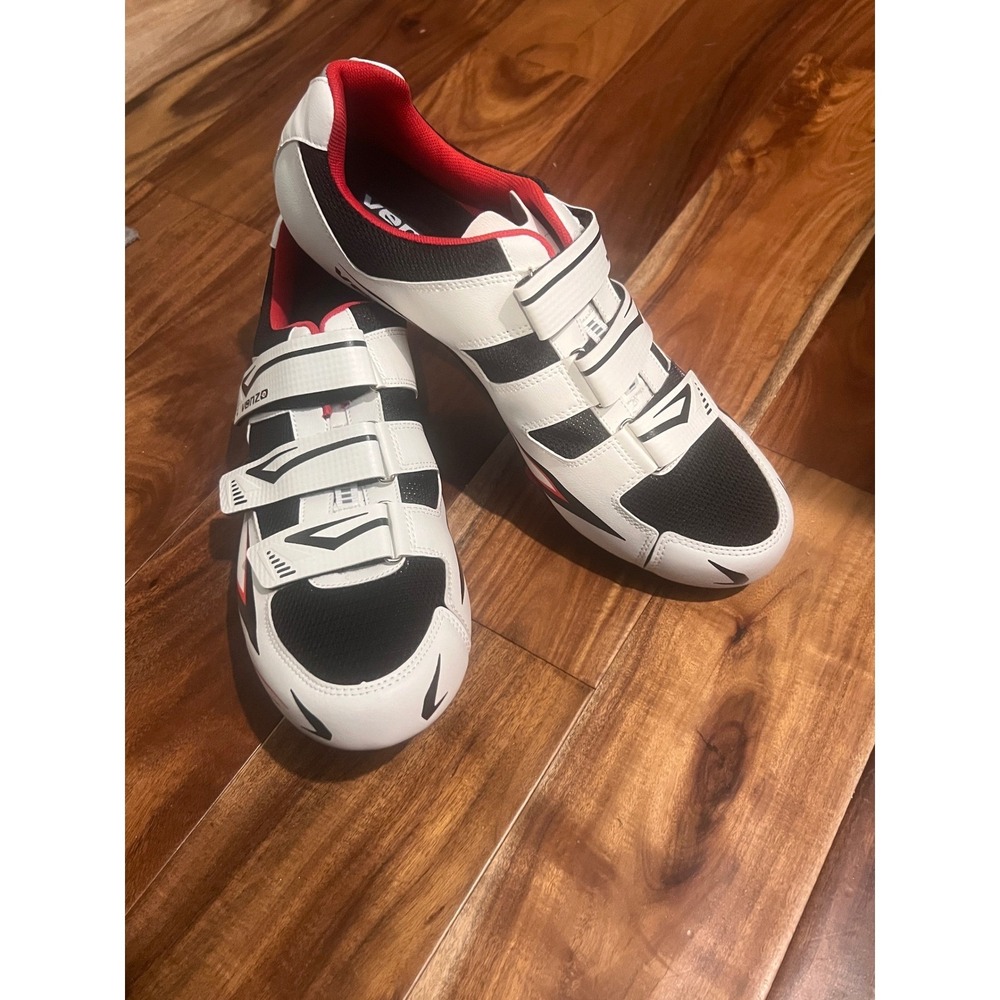Venzo MX Mens Cycling Shoes Size 13 US 48 EU White/Black/Red Road Bike Cleat